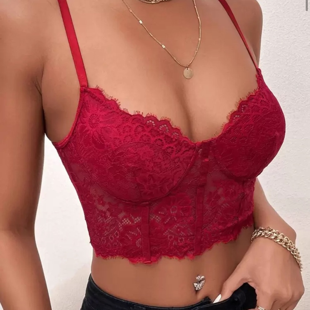 SHEIN RED Lace Crop Top - Picture 6 of 7